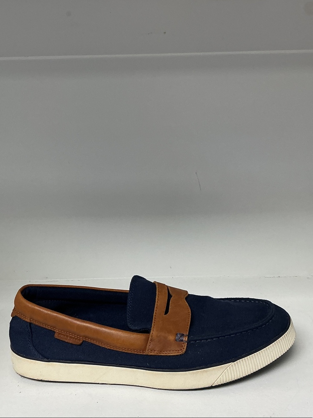 Cole Haan Navy and Brown Slip-On Penny Loafer